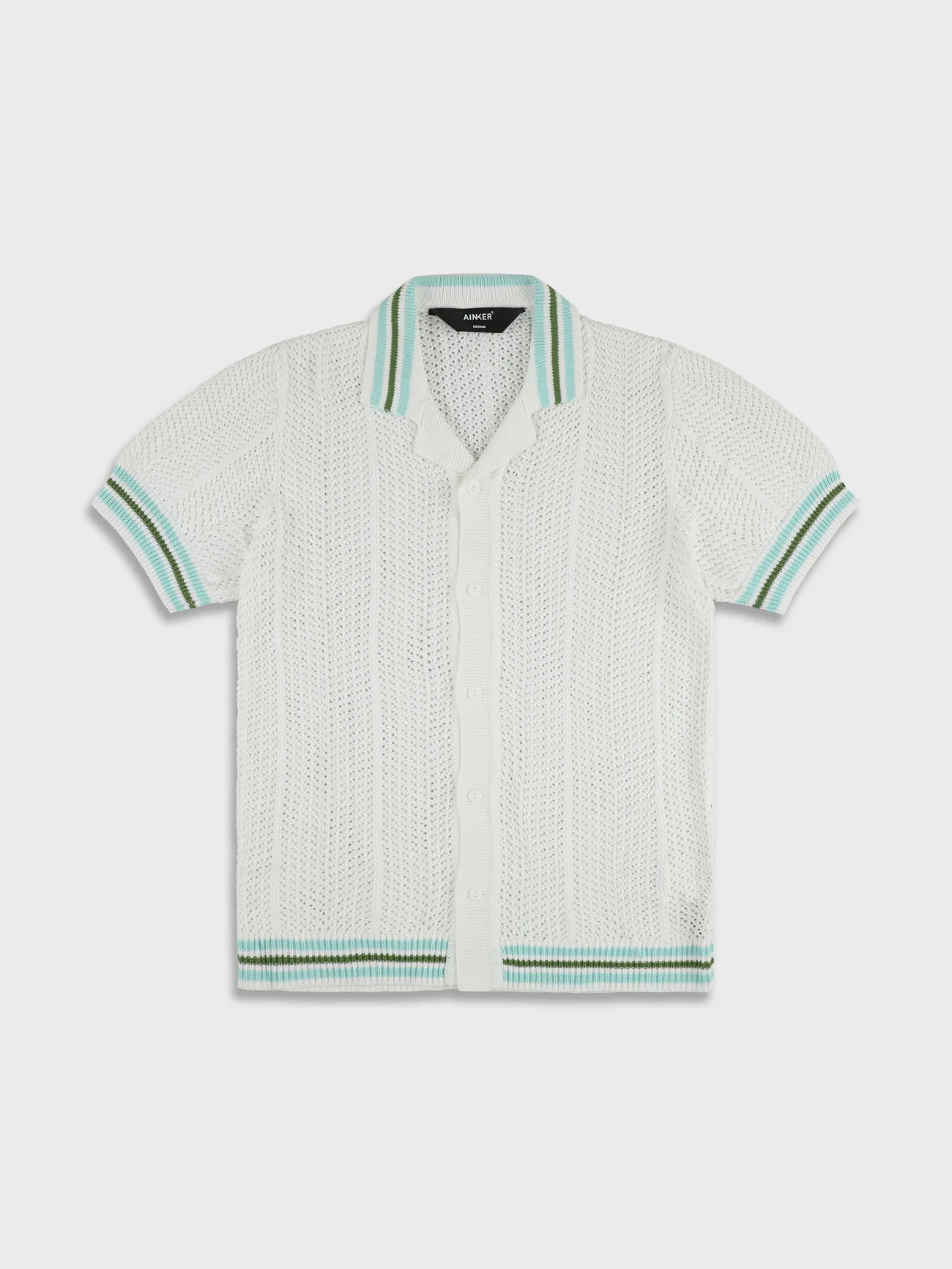 Ainker 802 White Knit Button Shirt