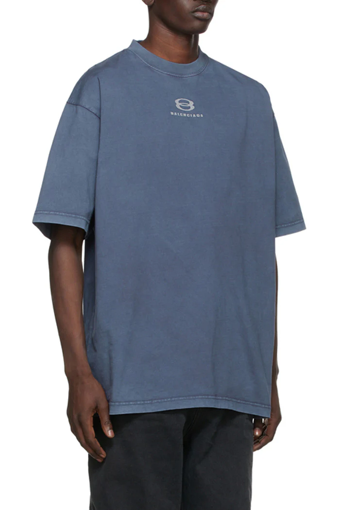 Balenciaga Blue Navy Wash logo cotton T-shirt - Image 2