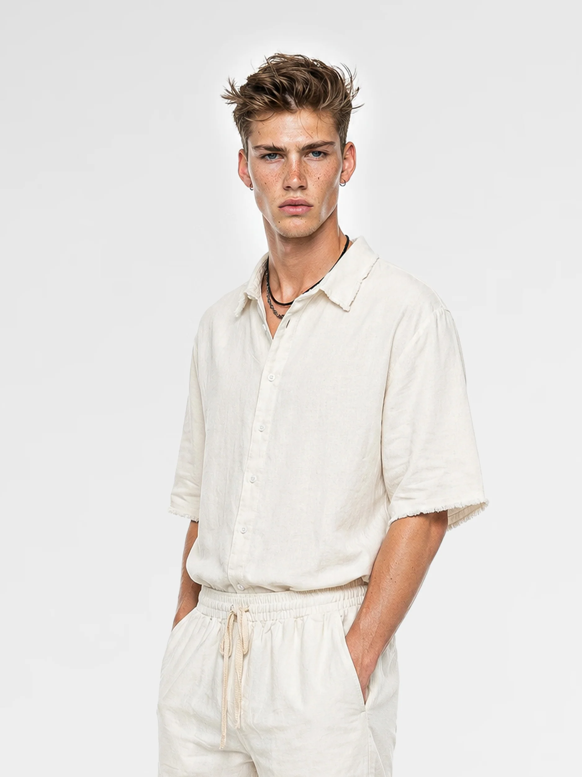 CREW Milano "Mykonos" Linen Set Shirt/Pants Off-White - Image 2