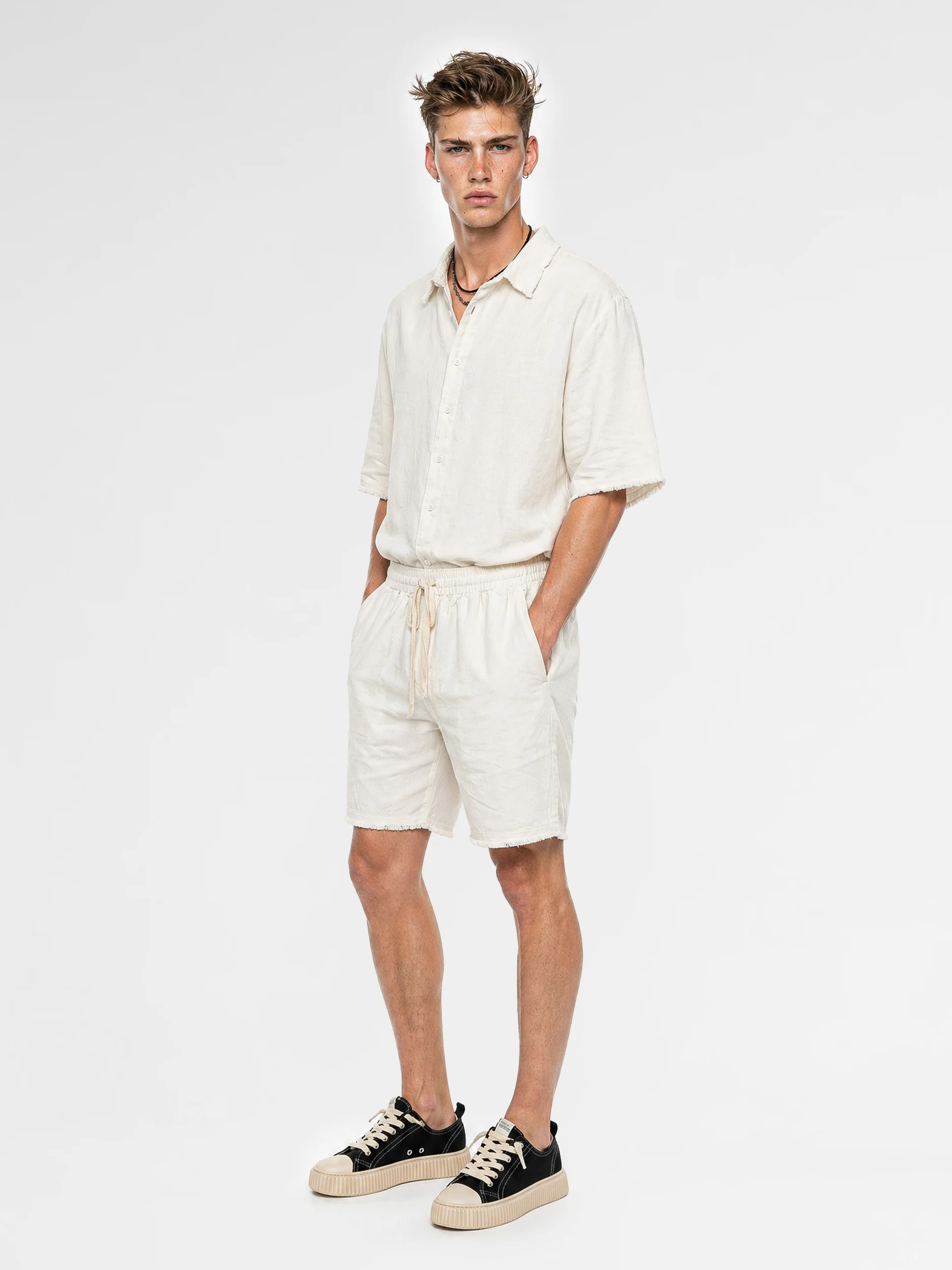CREW Milano "Mykonos" Linen Set Shirt/Pants Off-White - Image 4