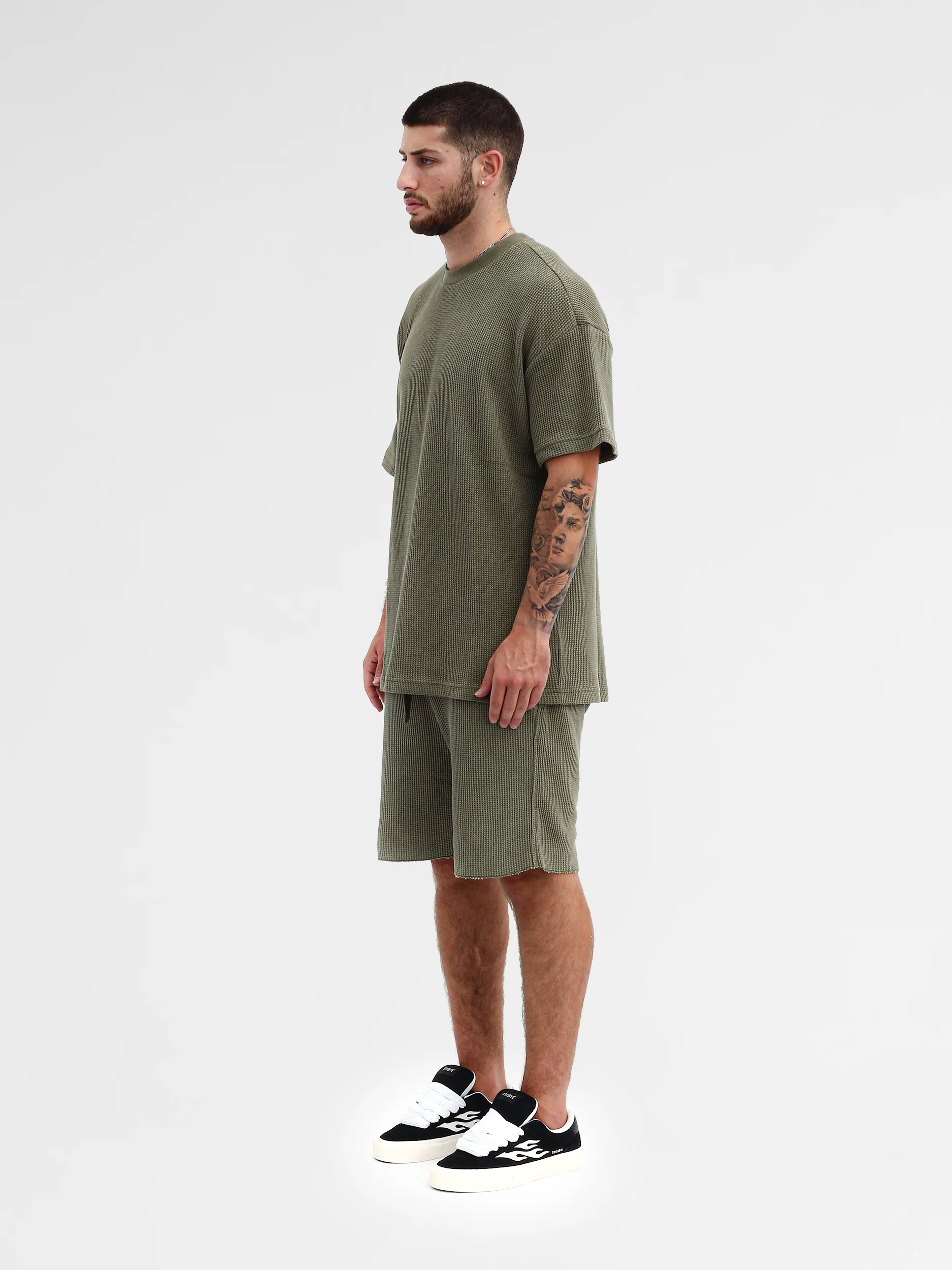 CREW Milano Oversize Set T-Shirt/Pants Waffle Green - Image 2