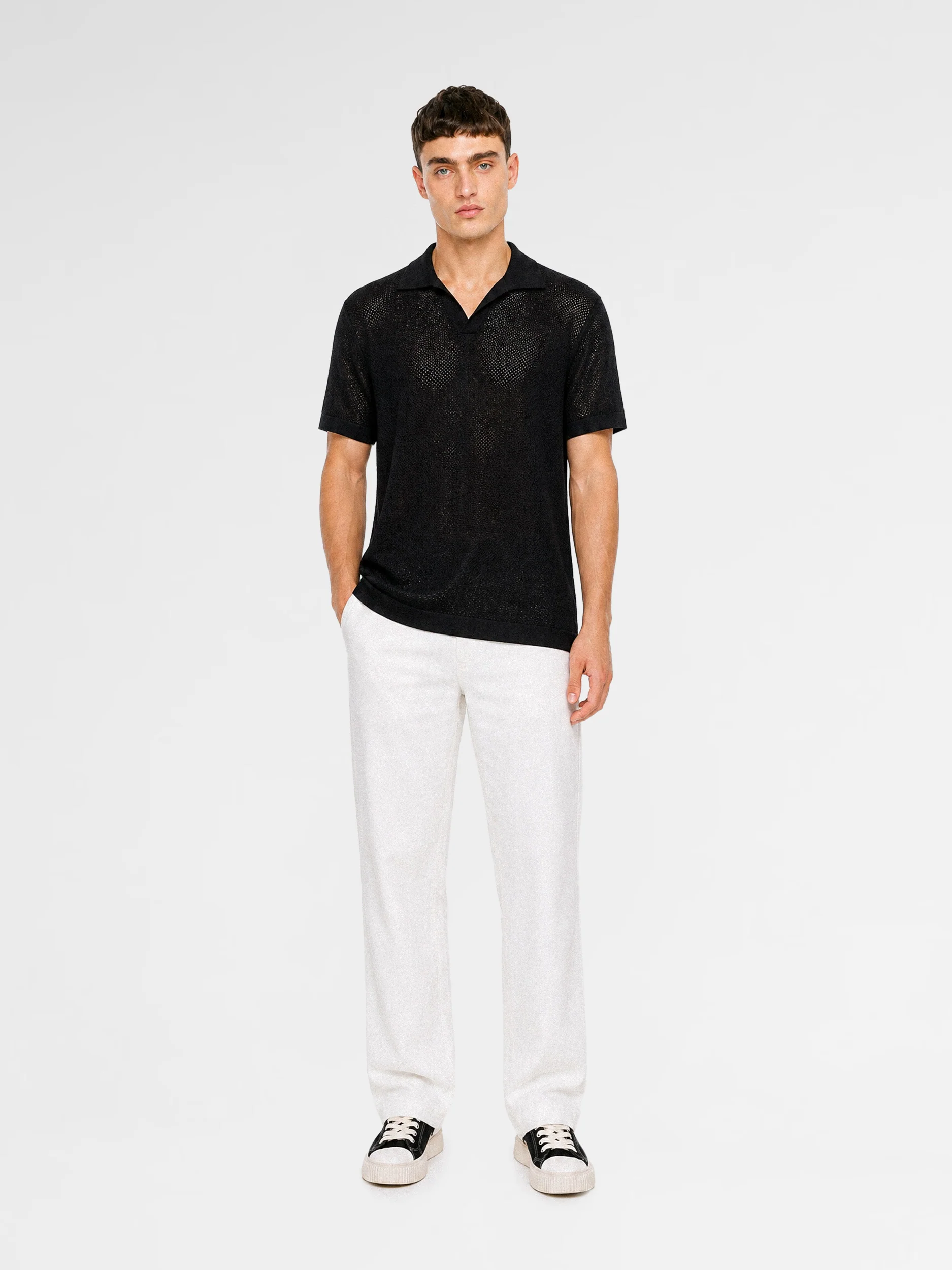 MAISON 9 PARIS Black Knit Polo T-Shirt - Image 3
