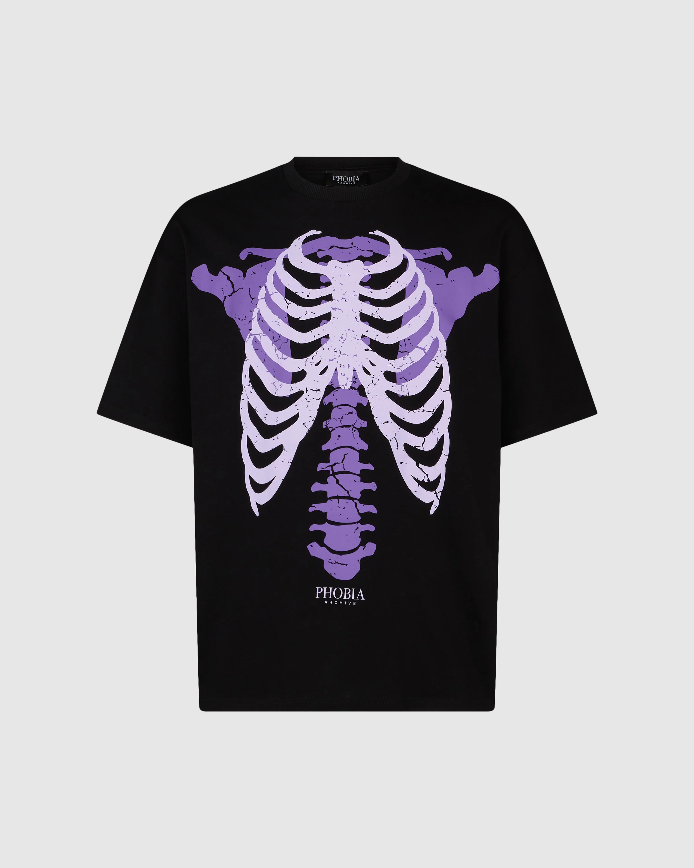 PHOBIA BLACK T-SHIRT WITH PURPLE BONES PRINT