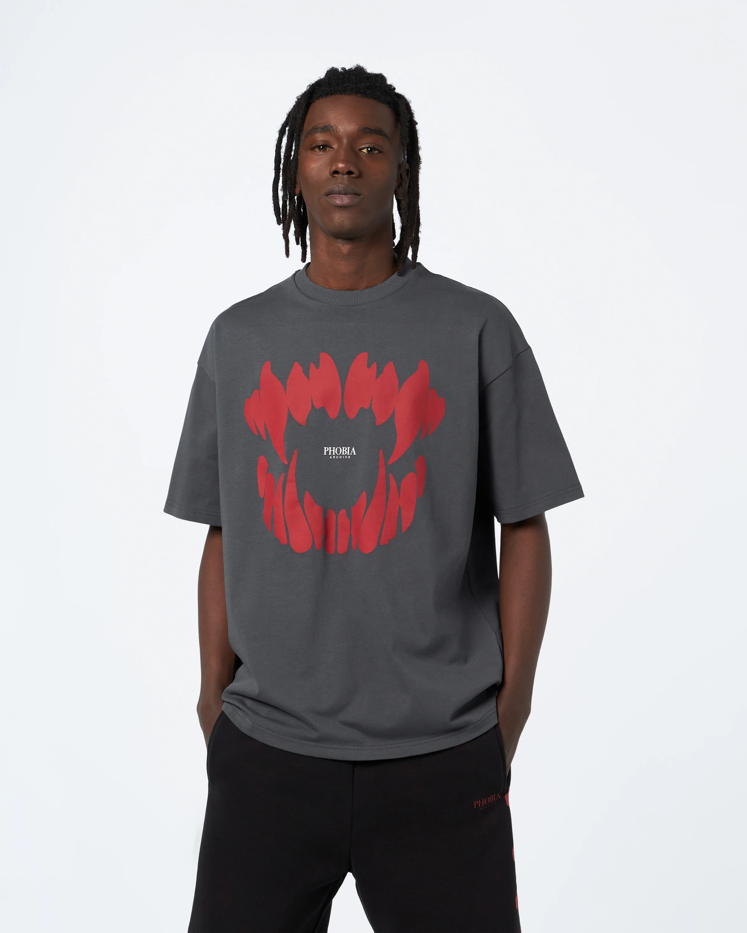 PHOBIA GREY T-SHIRT WITH RED MOUTH PRINT4 - Image 8